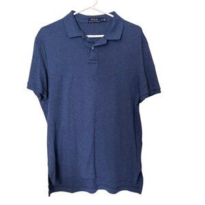 Ralph Lauren Polo Shirt Large Blue Cotton Green Logo Short Sleeve Mens Classic F